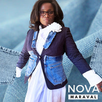 NOVA -  Navy Blue Blazer With Denim Details